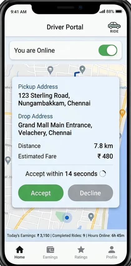 Uber Clone App - Driver app — app screen designed by CloneAppTech